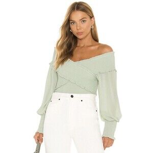 Steve Madden Smoke & Free Puff Long Sleeve Top Sage Green Small New